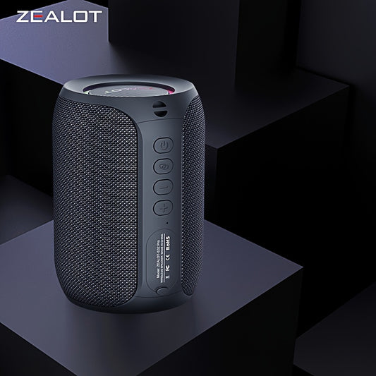 Беспроводные колонки Zealot S32 Pro 15W с портативным сабвуфером для улицы, двойное сопряжение, аккумулятор 3600 мАч, 12 часов воспроизведения, мощный бас. Включает зарядный кабель и AUX-кабель.