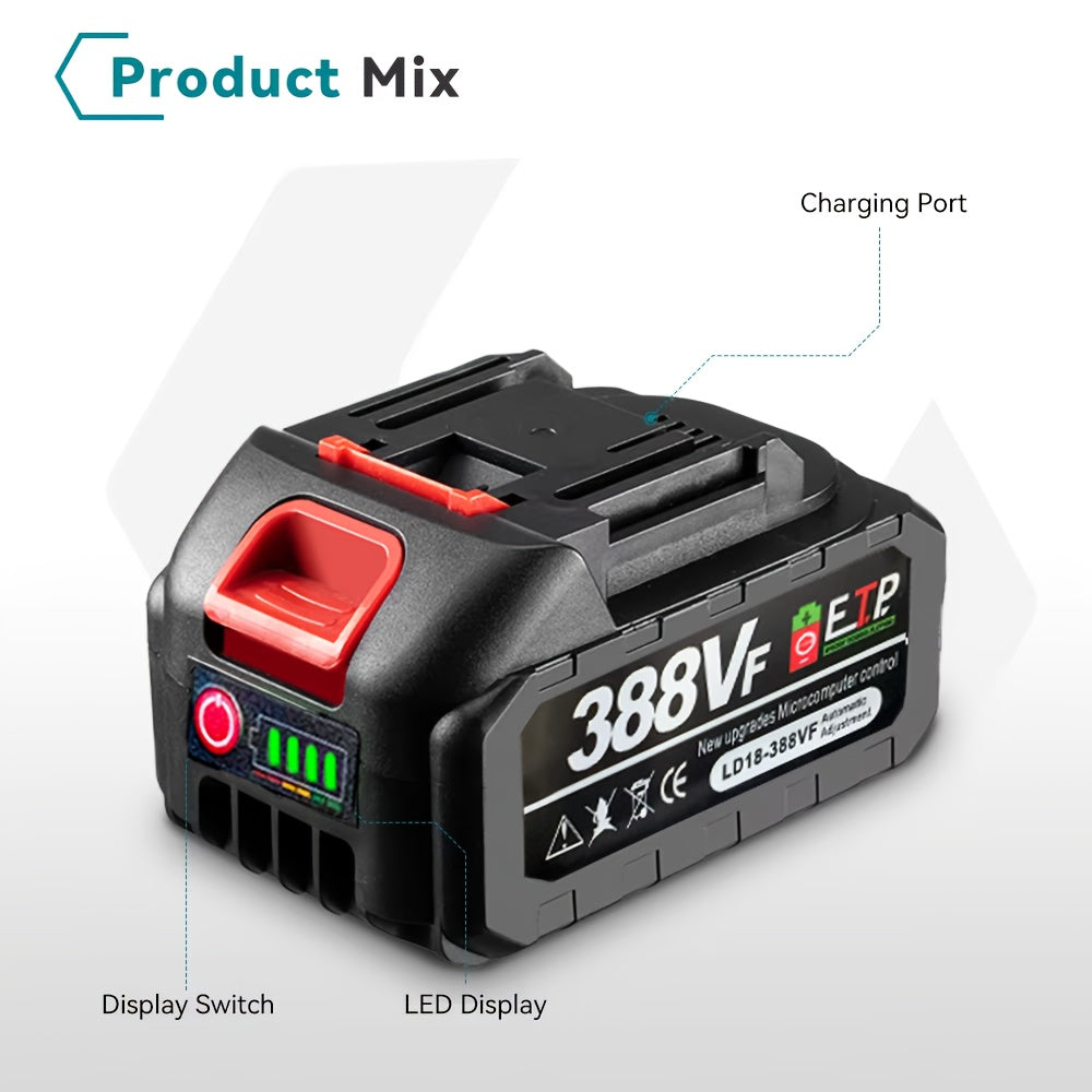 Replacement lithium-ion battery for brushless drill wrenches.