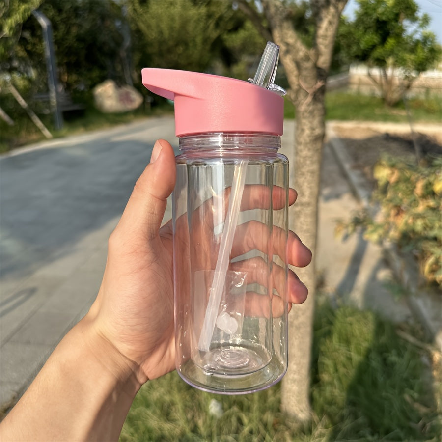 Set of four 10oz double-wall insulated plastic water bottles with retractable spouts, break-resistant, PVC-free, lightweight, hand-wash only, perfect for outdoor, travel, and home use.