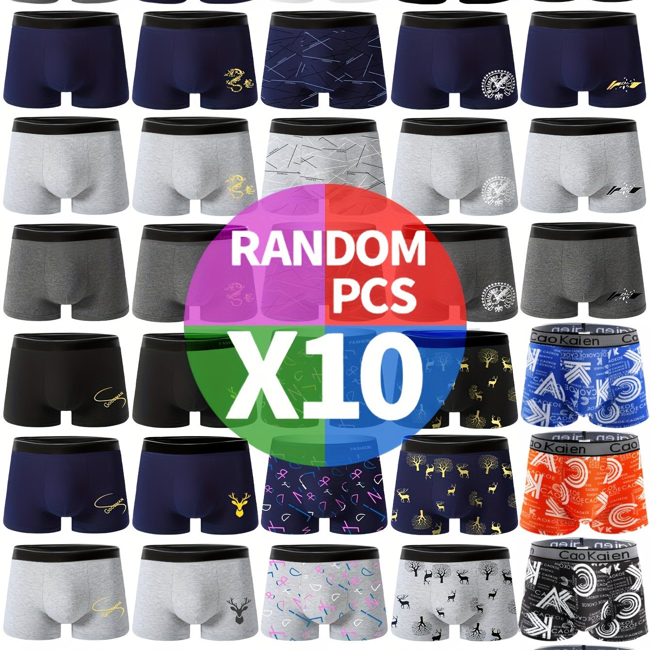 10 Men's Fashion Boxer Briefs in a breathable, stretchy blend of polyester and elastane. Machine washable and non-transparent with geometric patterns.