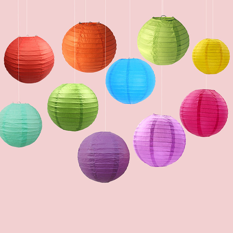 10 festive 7.9 inch paper lanterns in random colors for holidays and celebrations.