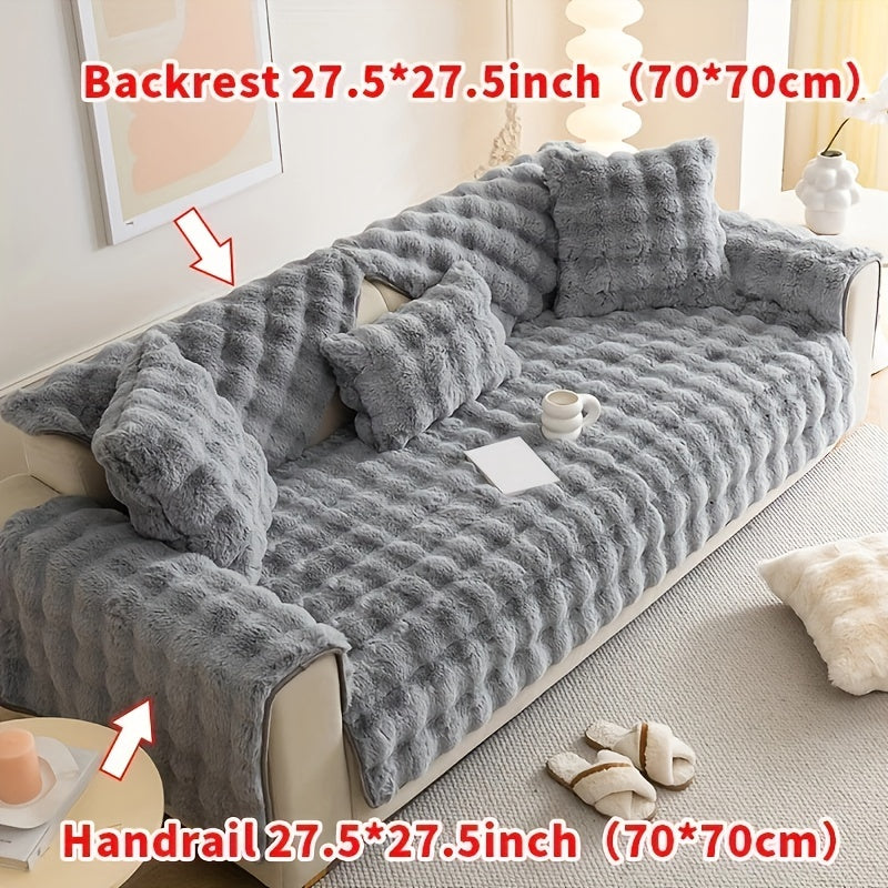 Winter plush faux fur sofa cover for pet-friendly non-slip protection, suitable for sofas up to 4 seats. Machine-washable polyester slipcover for home and office decor, making a cozy Christmas gift.