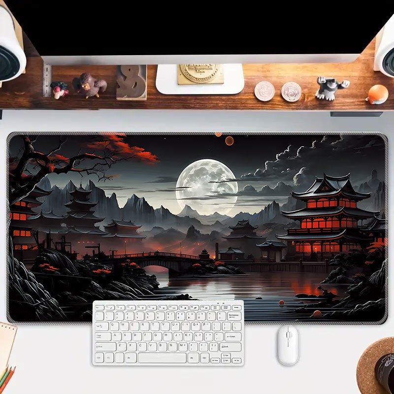 XL Japanese Fantasy Desk Mat - For gaming and workstations, non-slip, stitched edges, full-desk coverage, waterproof, laptop support, playmat.