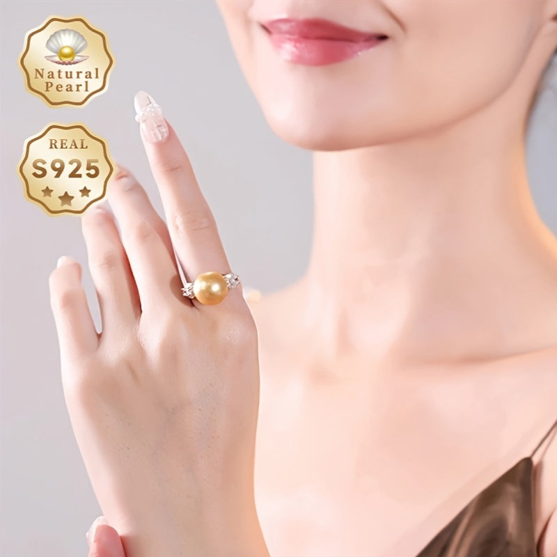 This must-have gift box includes a stunning pearl ring for women, featuring a 11-12mm round natural deep sea pearl set in S925 silver. The open ring design makes it a perfect accessory for weddings and special occasions. Please note that the natural