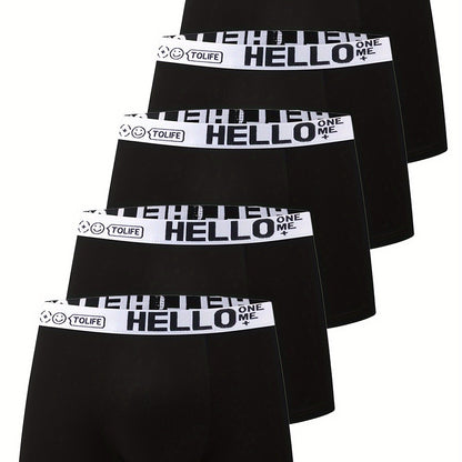 5pcs Men's 'HELLO' Boxer Briefs - Stylish, Breathable, Comfortable, High Stretch, Quick-drying Sports Trunks