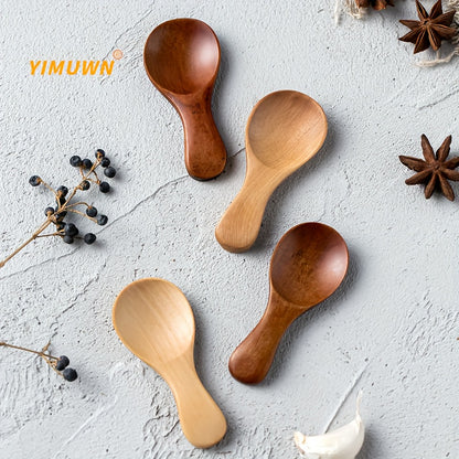 4-10pcs Mini Wooden Spoons for spices, sugar, tea, coffee, condiments, jam, mustard, and ice cream, with short handles.