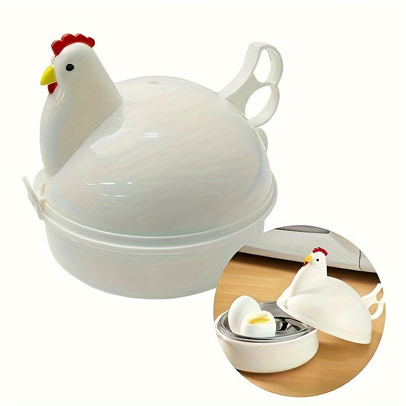 White Aluminum Alloy and PP Material Microwave Egg Steamer with Cute Chicken Shape, Four Grids, and Home Use for Boiling Eggs, Steaming Eggs, Steaming Buns, etc. Ideal for Cookware Use.