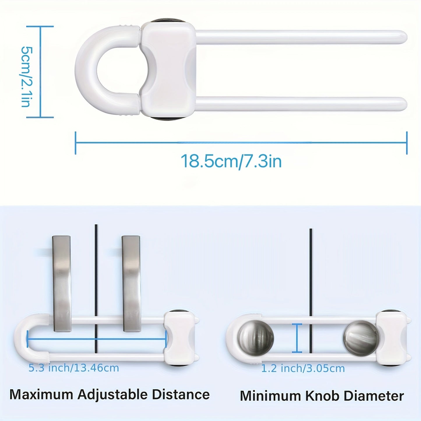 Set of 2 Safety Cabinet Locks - U-Shaped, Adjustable Fasteners for Childproofing Kitchen & Bathroom Cabinets