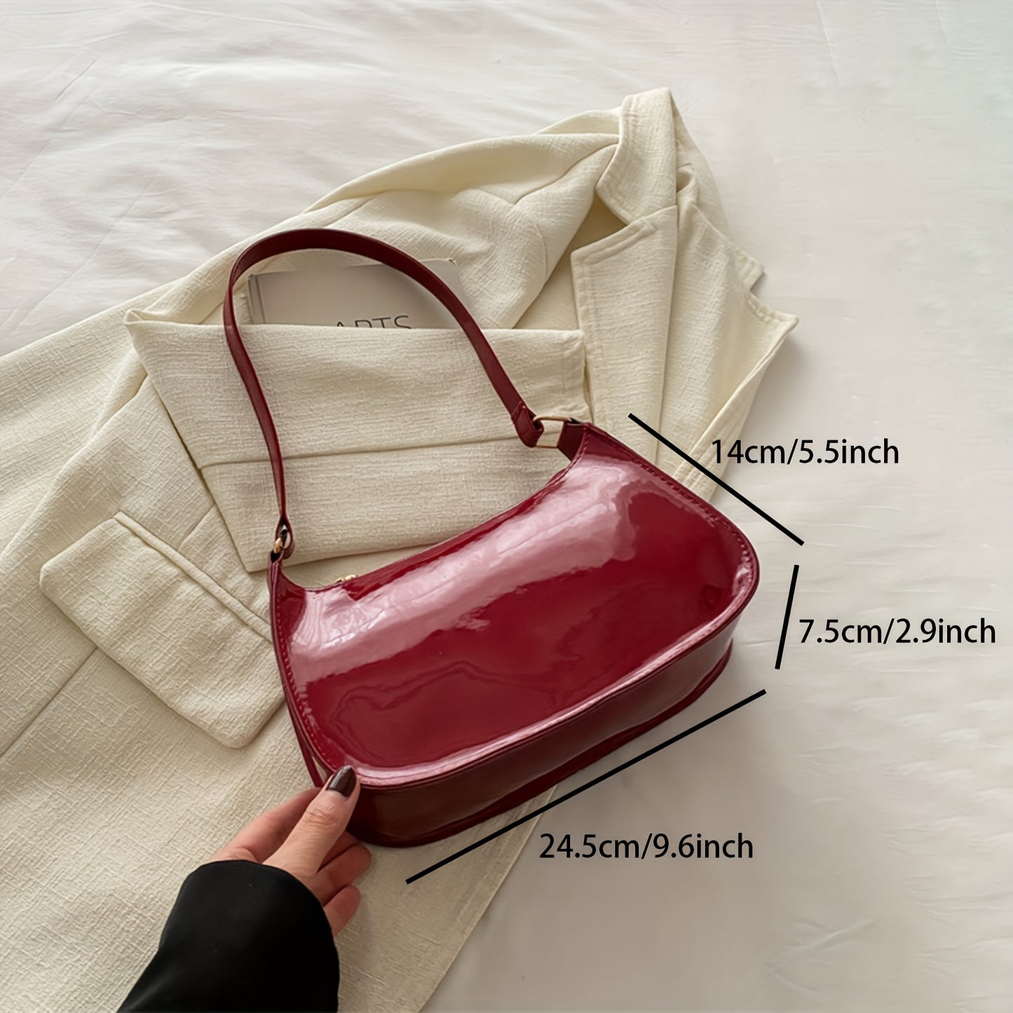 Stylish solid color PU shoulder bag with zipper closure and edge paint - perfect for daily use, shopping, and gift giving. Hand washable and unlined.