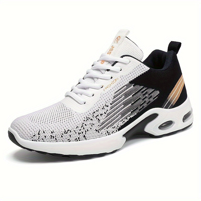 Men's color block running shoes with lace-up design, breathable fabric upper, and durable rubber sole for comfort and stability.