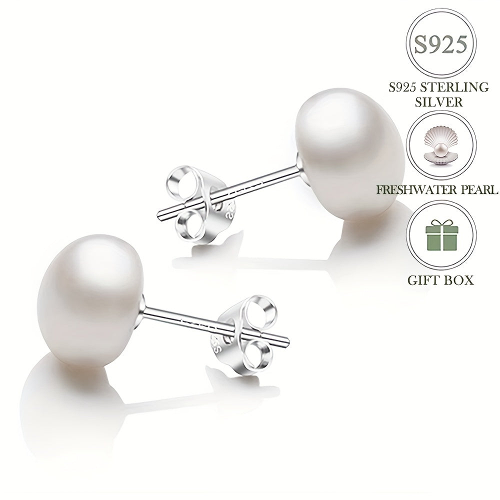 Upgrade your style with a pair of stunning French-inspired Freshwater Pearl earrings. Made with S925 Sterling Silver studs, these elegant 7-10mm pearls are perfect for everyday wear, gifting, and special occasions like Valentine's Day. Weighing only