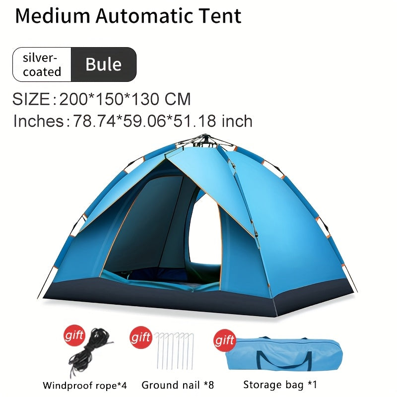 Portable dome tent for 2-3 people with mosquito netting, fiberglass poles. Perfect for family camping and outdoor adventures. Easy setup, all-season use. Durable white polyester fabric.