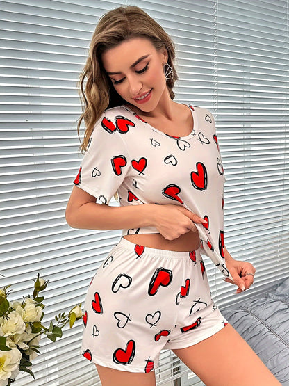 Short Sleeve Pajama Set with New Love Print