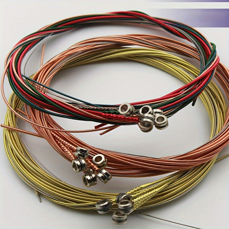 6-pack of steel guitar strings for acoustic folk guitars, corrosion-resistant replacements.