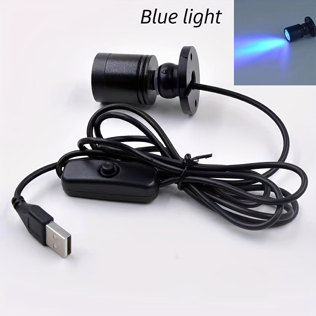 USB-Powered Mini LED Spotlight with 146.3cm Cable for various uses, in Cold White, Warm White, Green, Red, Blue, Yellow.