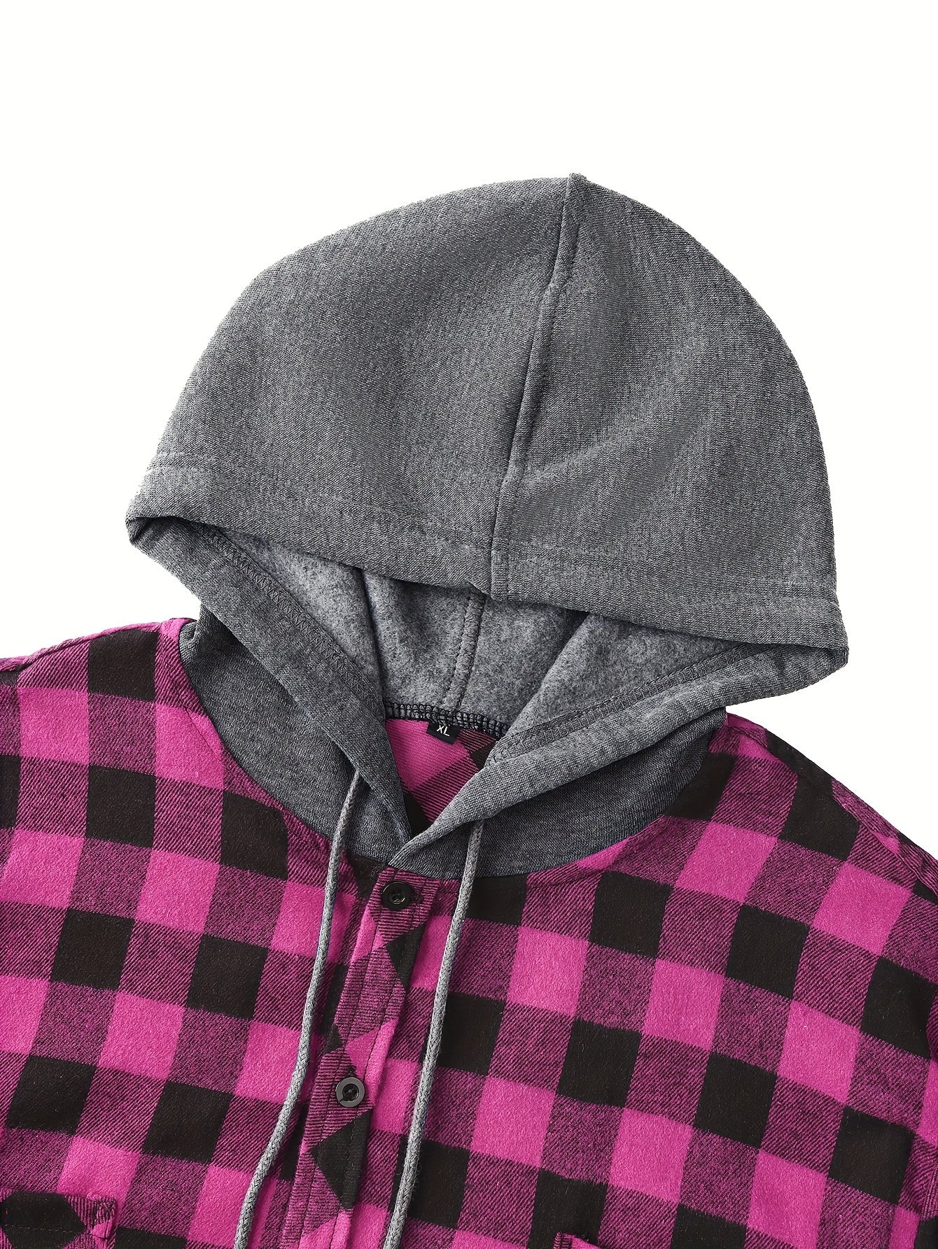 Men's plaid hooded shirt jacket with long sleeves and a regular fit.