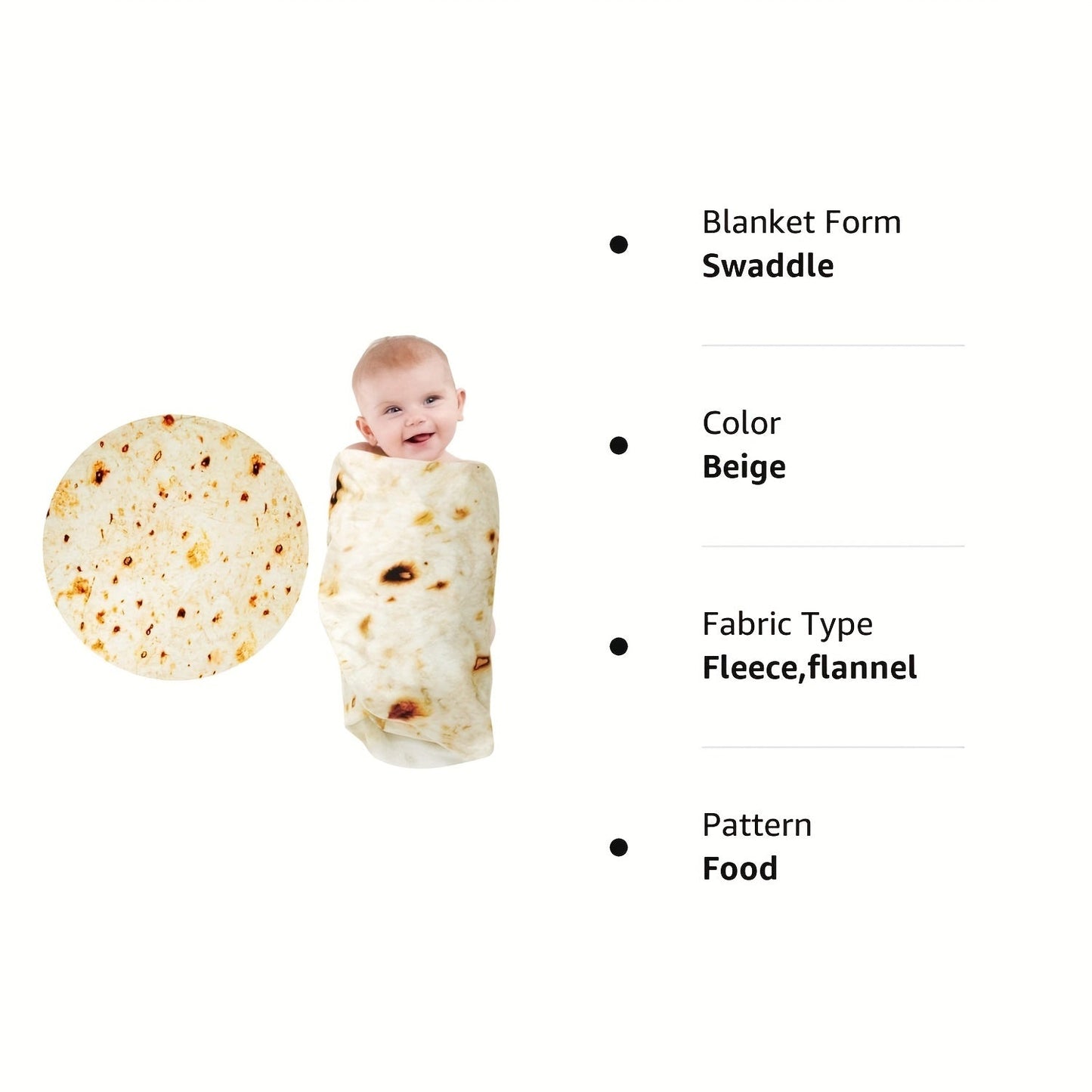 Soft flannel tortilla baby blanket with 285 GSM - A humorous and perfect gift for baby showers! Ideal for Halloween and Christmas gifts.