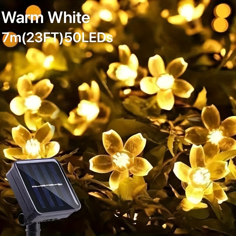 Outdoor 1pc Solar Cherry Lamp with 20/50/100LEDs in warm white or white, 8 modes for decoration of fence, courtyard, or tree.