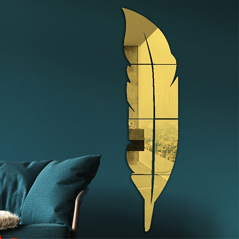 Acrylic Feather Mirror Wall Sticker for Living Room and Bedroom Decor