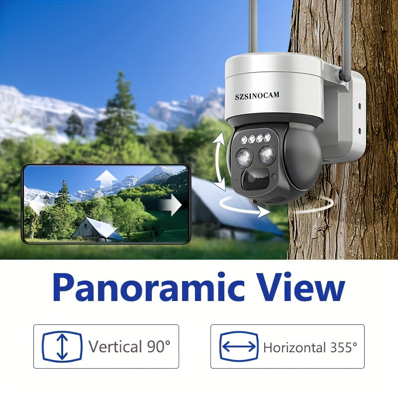 6MP PTZ HD Security Camera with 8X Hybrid Zoom, Dual Lens, Solar Panel, 2.4GHz WiFi, Motion Spotlights, Color Night Vision, Ultra-Wide Angle PIR Motion Detection, 2-Way Audio - Waterproof