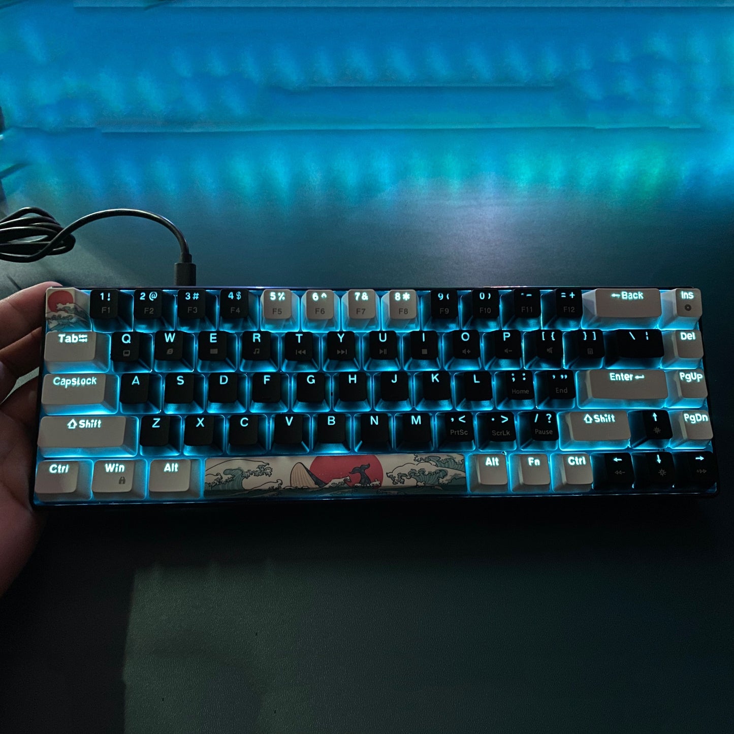 Compact 60% mechanical gaming keyboard with ice blue LED backlit and 68 keys. Features blue switch for Windows laptop and PC. Perfect gift for birthdays, Easter, President's Day, for boys