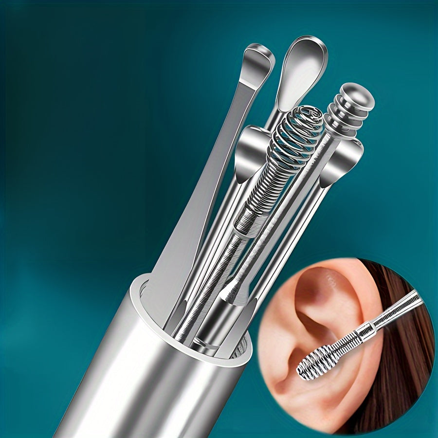 6 stainless steel ear digging spoons for ear cleaning, portable.