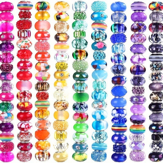 Acrylic Spacer Beads Set with Large Holes - Includes 50/80/100/120/150 PCS Colorful Beads in 12mm Size. Adorned with Rhinestones, Perfect for DIY Pens, Keychains, and Jewelry Making.