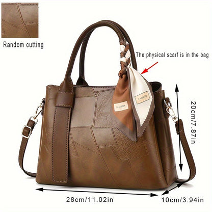 Women's fashion tote bag in dark brown with zipper closure, polyester lining, and painted edges. Can also be used as a crossbody handbag.