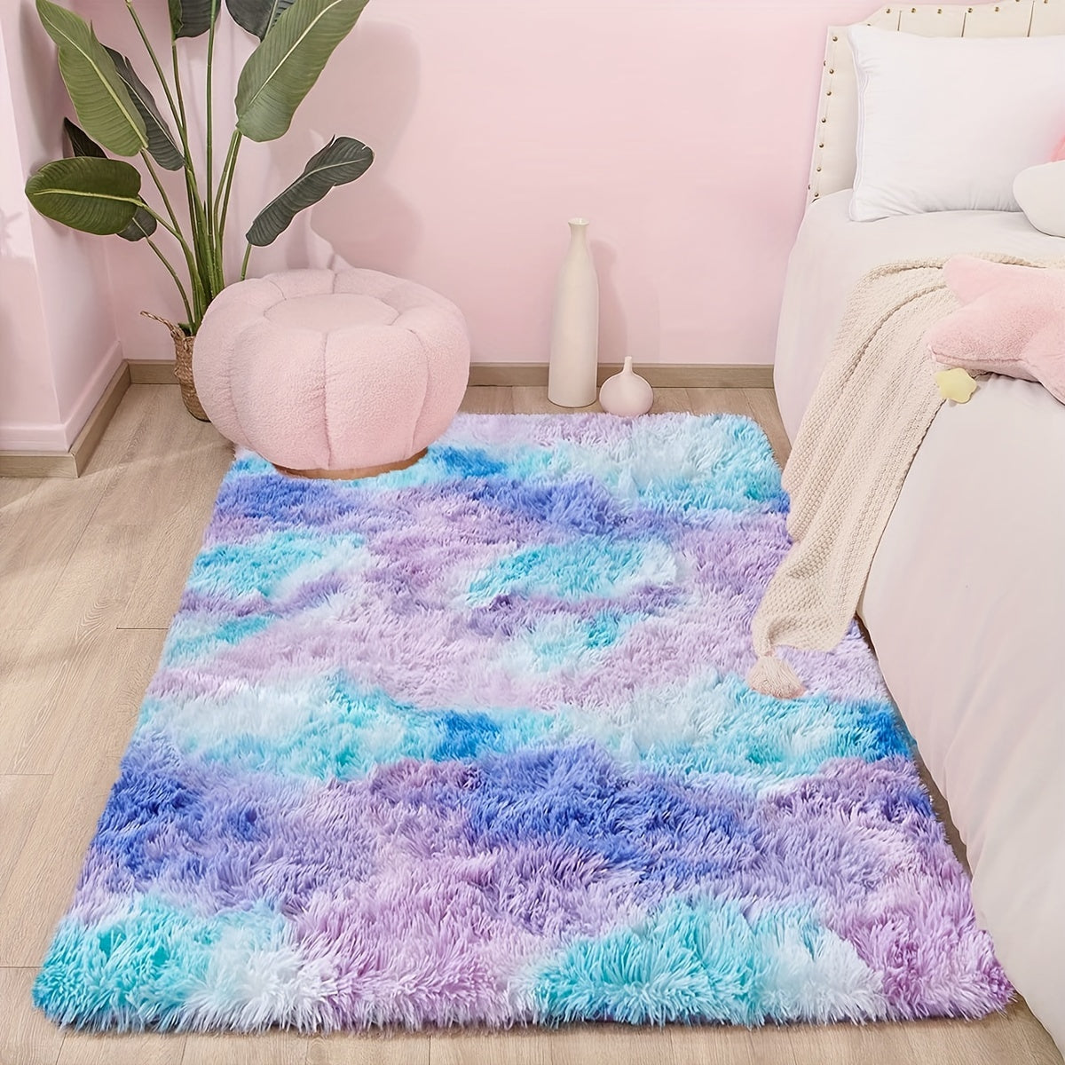 Soft, fluffy shag area rug perfect for living room or bedroom decor. This non-slip machine washable carpet adds luxury and coziness to any space.