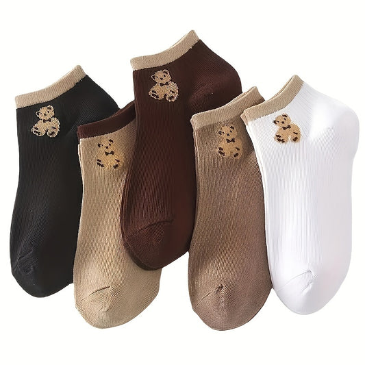 5 pairs of breathable, sweat-absorbent casual socks with bear pattern for older individuals, sweat-resistant.