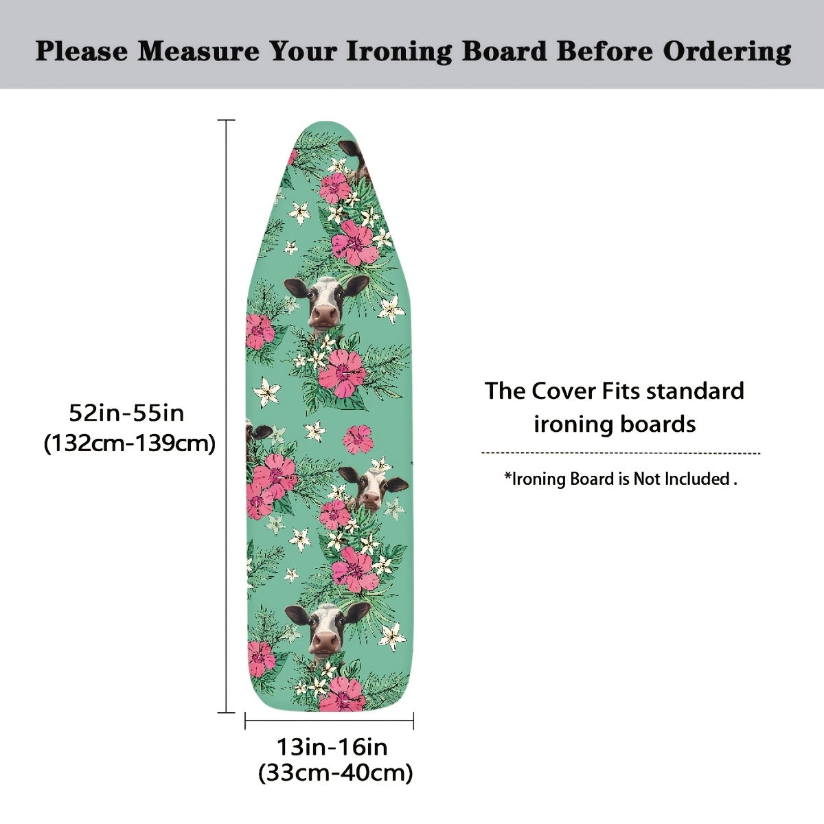 Give your ironing board a stylish and functional upgrade with this cow print cover and pad. Measuring 38.1x137.16 cm and featuring thick padding and an elastic edge, this cover is not only stain-resistant but also offers added protection. It makes the