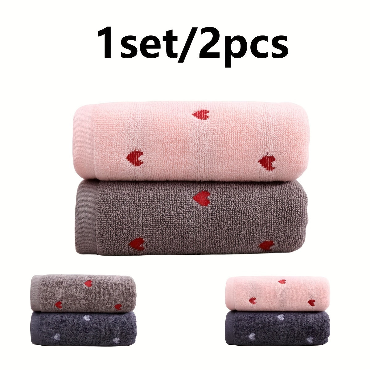 2pcs Heart Embroidered Hand Towels: Absorbent, Comfortable, Soft, Skin-Friendly. Perfect for Bathroom and Home Use.