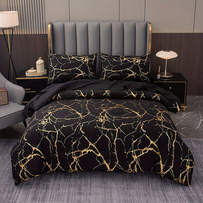 2/3 piece luxury comforter set with bronzing marble print. Soft, comfortable, and skin-friendly for bedroom or guest room. Includes 1 comforter and 1 or 2 pillowcases without core.