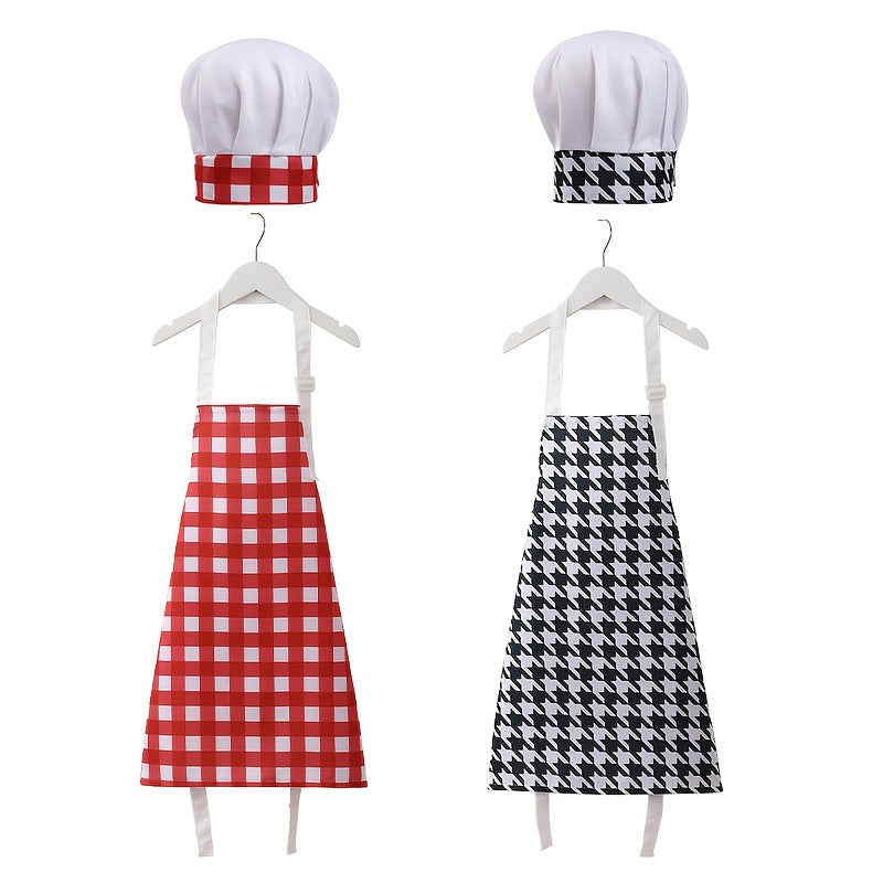 Set of Chef Apron and Hat, made from Unisex Polyester material. The Apron has an Adjustable Neck with a Woven Cooking Bib, and comes with a matching Cap. Suitable for use at Home, in Restaurants, while Baking, Catering, or for Food Service Workwear.