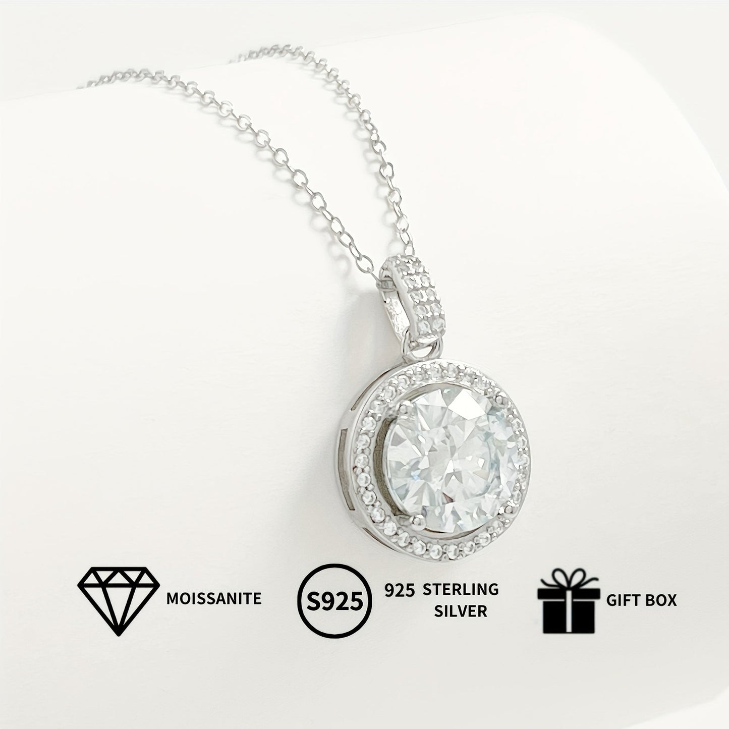 Vintage Boho Style 925 Sterling Silver Double Row Luxury Round Pendant Necklace with Moissanite, perfect for everyday wear and gifting. Ideal for Halloween, Valentine's, Christmas, proposals, engagements, weddings, and anniversaries. Comes with