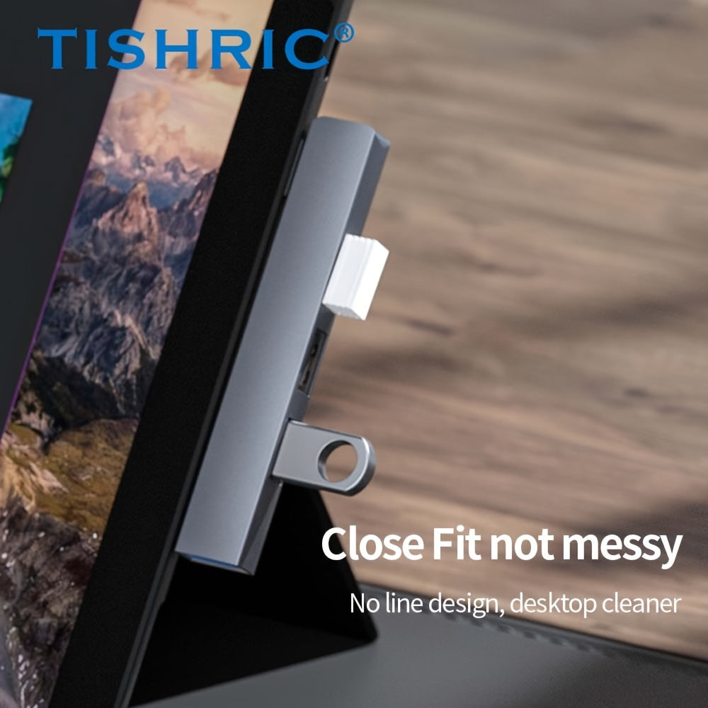 Док-станция TISHRIC на 4 порта USB 3.0 с боковым разъемом USB Type-C, расширитель для ноутбука с электронными компонентами и дизайном из радиационного сплава.