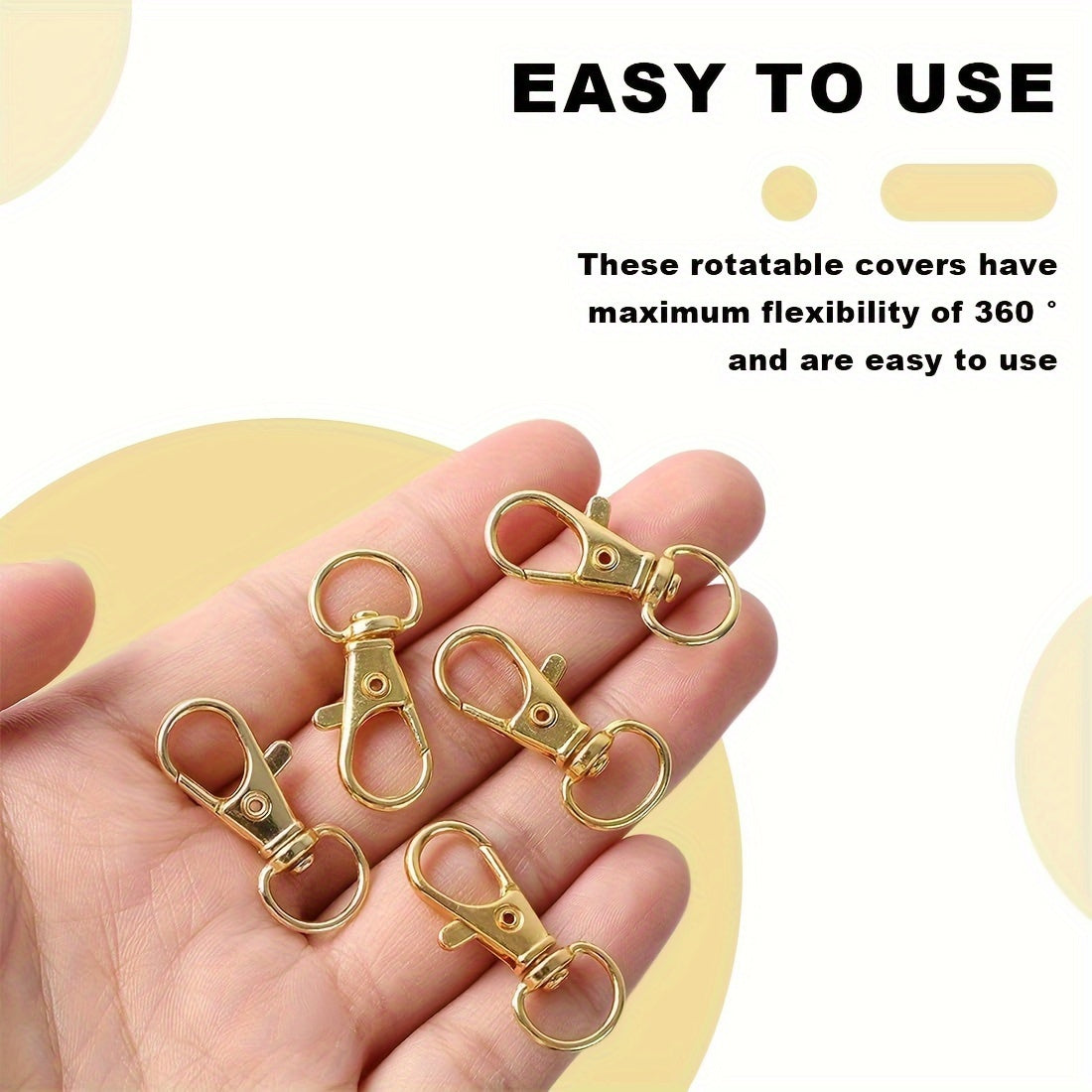 A set of 100 Golden Keychains, including Swivel Lobster Clasps Key Ring Clip Hooks, Twist Clasps, 50 Rotating Carabiner Hooks, and 50 Key Rings in Gold (Type A)