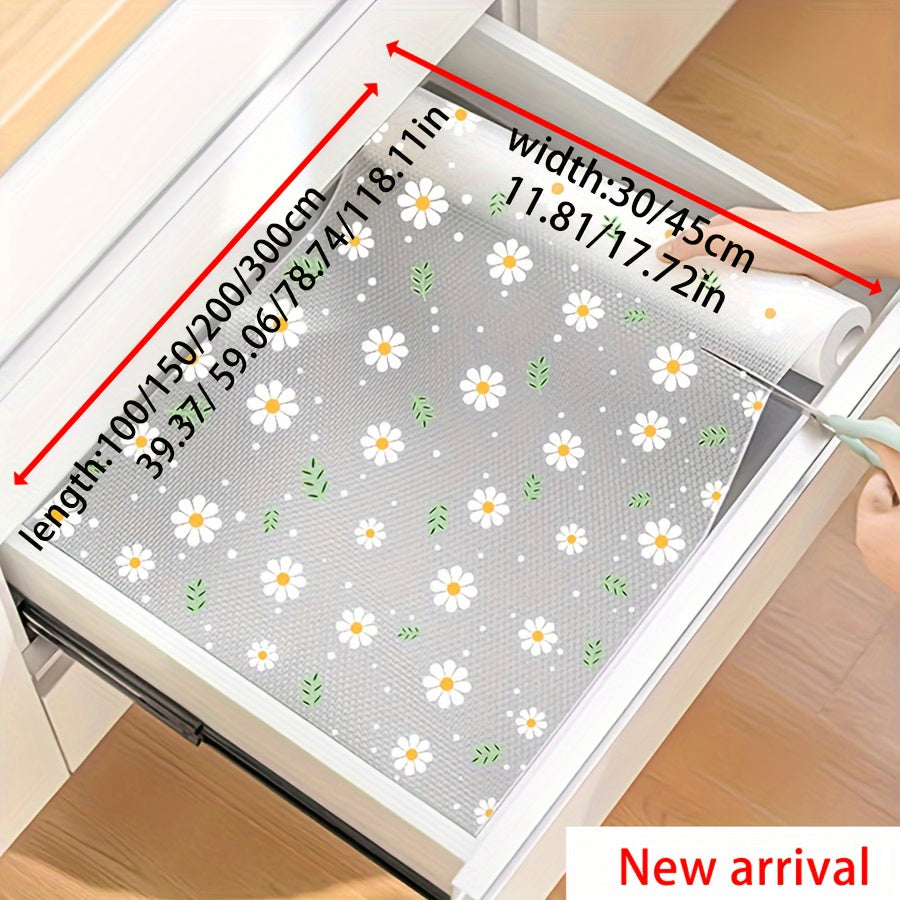 Easily Organize Your Kitchen Cabinets and Fridge with our Waterproof Drawer Liner featuring Daisy Leaf Design - Non-Slip, Cut-to-Fit, Easy to Clean, Non-Adhesive Shelf Protector made of EVA Material