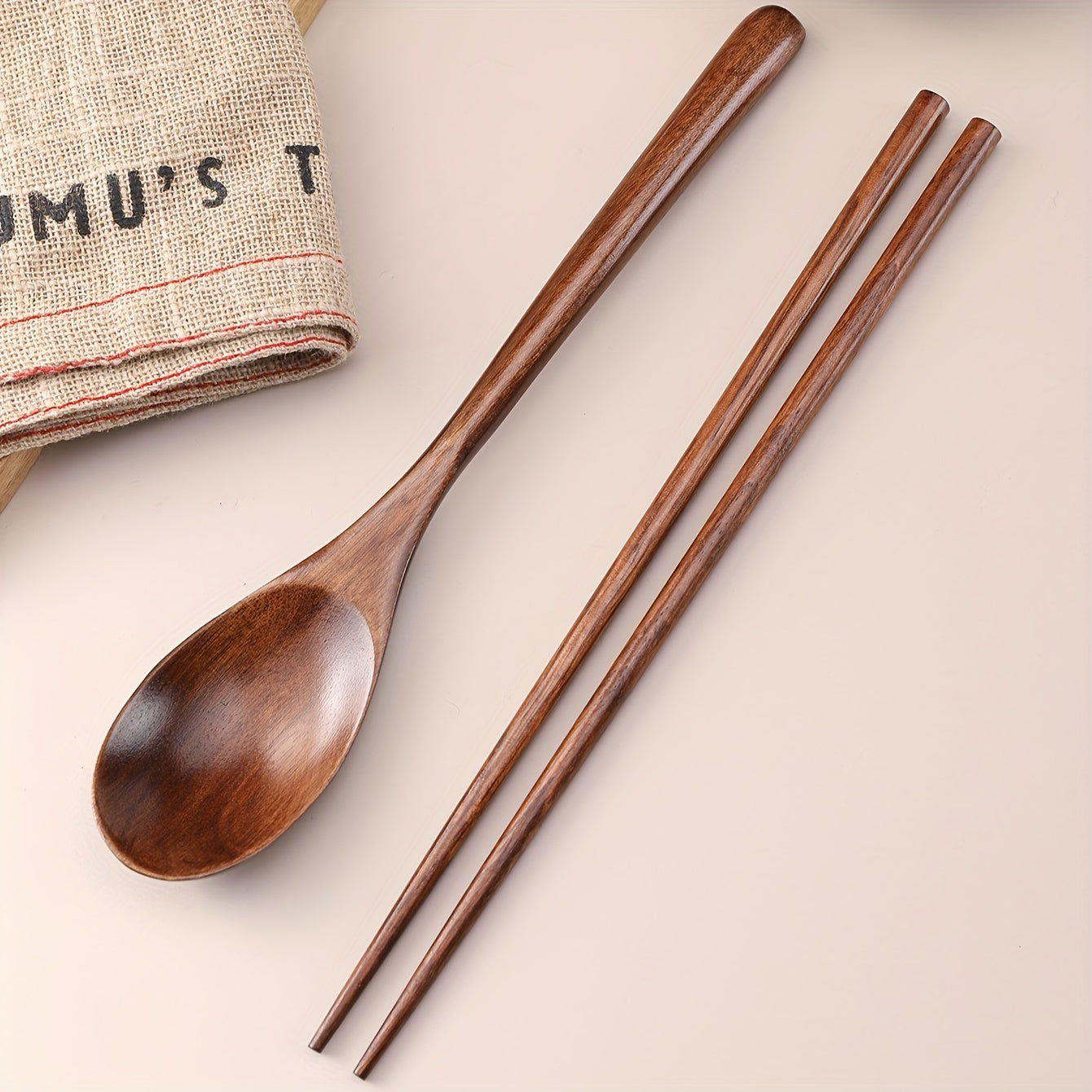 Wooden spoon and chopstick set for home or restaurant use.