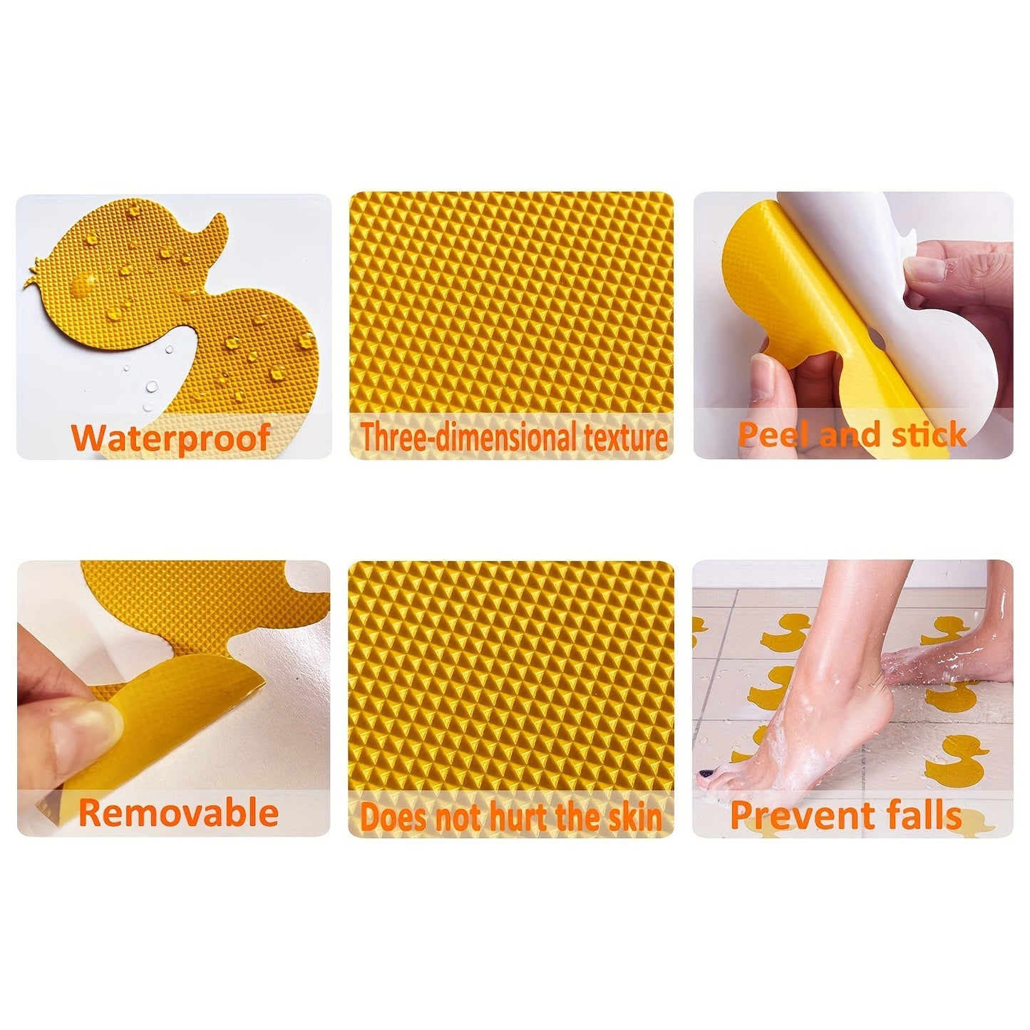 Set of 10 Yellow Duck Shaped Non-slip Stickers for Bathroom, Adorable Shower Tread Stickers, Anti-slip Strips for Bathrooms, Bathtub Safety Decals with Adhesive Backing, Bathroom Essentials