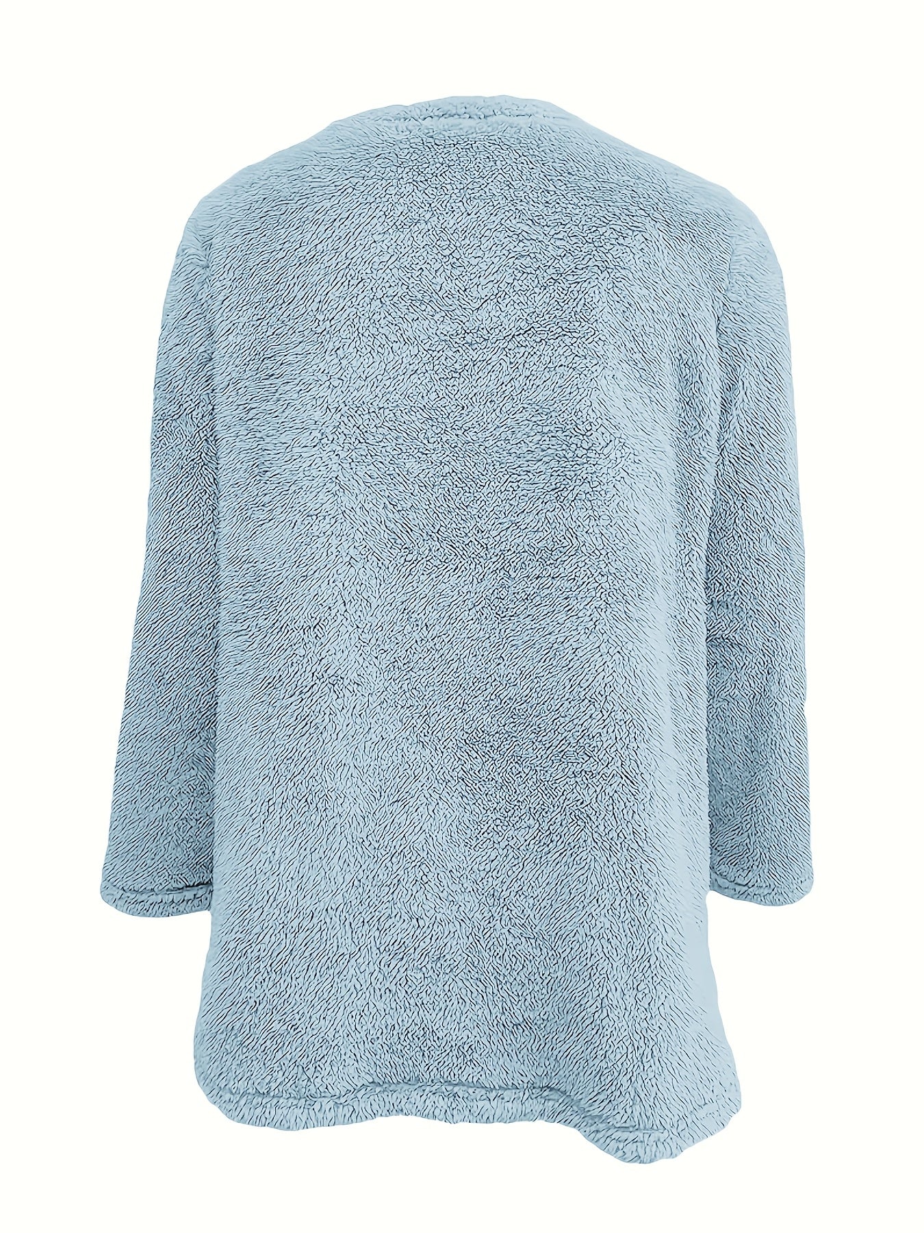 Cozy teddy fleece top for women, crew neck, long sleeve sweatshirt with pocket detail, perfect for fall/winter home wear.