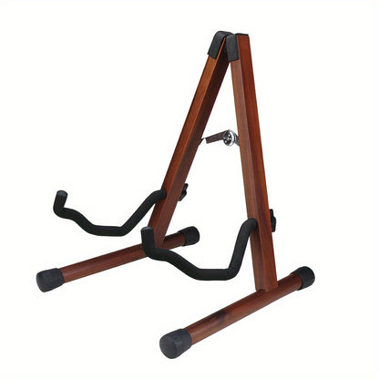 Guitar stand for acoustic, electric, bass, classic banjo, and multiple guitars, made of wood and portable with accessories.