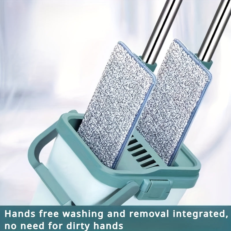 Lazy Mop Flat Floor Mop Set with Reusable Pads - Includes 6 Pieces, Dual Wet and Dry Mopping System, Ergonomic Design, Self-Wringing Bucket - Ideal for Living Room, Bedroom, Bathroom, Toilet, Kitchen