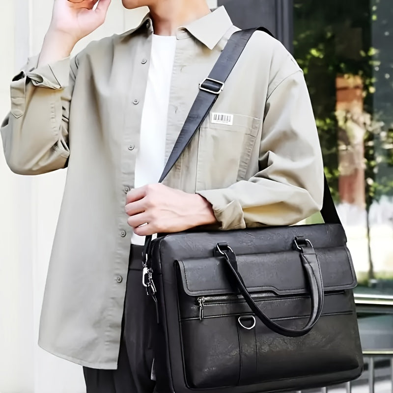 Men's Vintage Brown Business Briefcase - Laptop & Tablet Messenger Bag with Multiple Compartments and Adjustable Strap