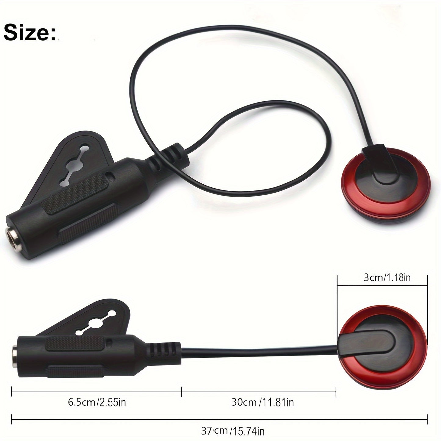 1pc Black Acoustic Guitar Pickup with Red Accents - Piezo Contact Pickup for Enhanced Sound Quality, Hardwired or Battery Powered, Plastic Construction for various instruments.