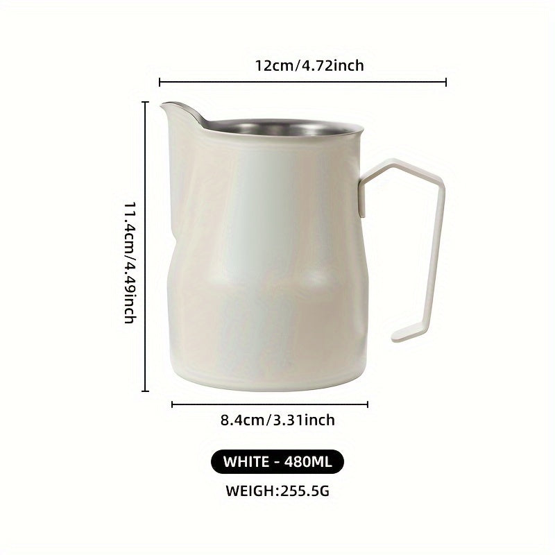 Italian Coffee Art Cup, 1 piece, made of 304 stainless steel, featuring a Latte Art Cylinder. This Latte Art Tool includes a Milk Jug with a pointed spout, perfect for creating latte art. Available in White 480ML/700ML Milk Frothing Canister and Black