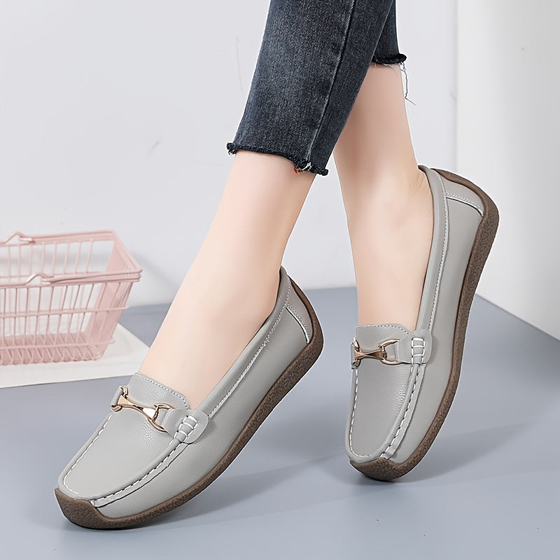 Women's metal decor slip on loafers for casual walking with non-slip flat soles.