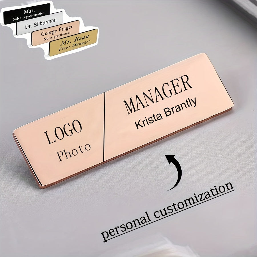 Unique Personalized Name Tag Pin – Sophisticated Stainless Steel Badge with Custom Engraving, Simple and Elegant Design, Fun Slogan Option for Company Identification – Square Badge Ideal for Executives and Industry Experts.