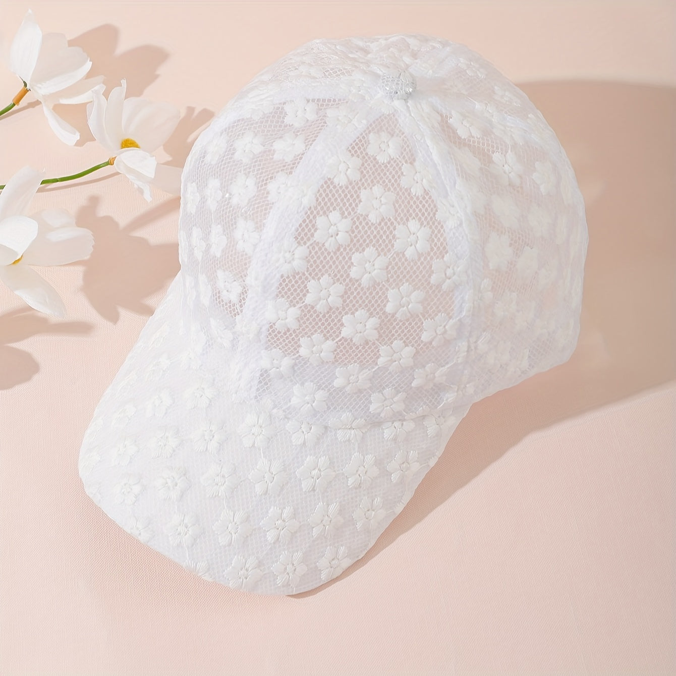 Floral lace baseball cap for St. Patrick's Day with sun protection and a fantasy theme. Made of polyester, non-stretch, with buckle closure. Hand wash or dry clean.