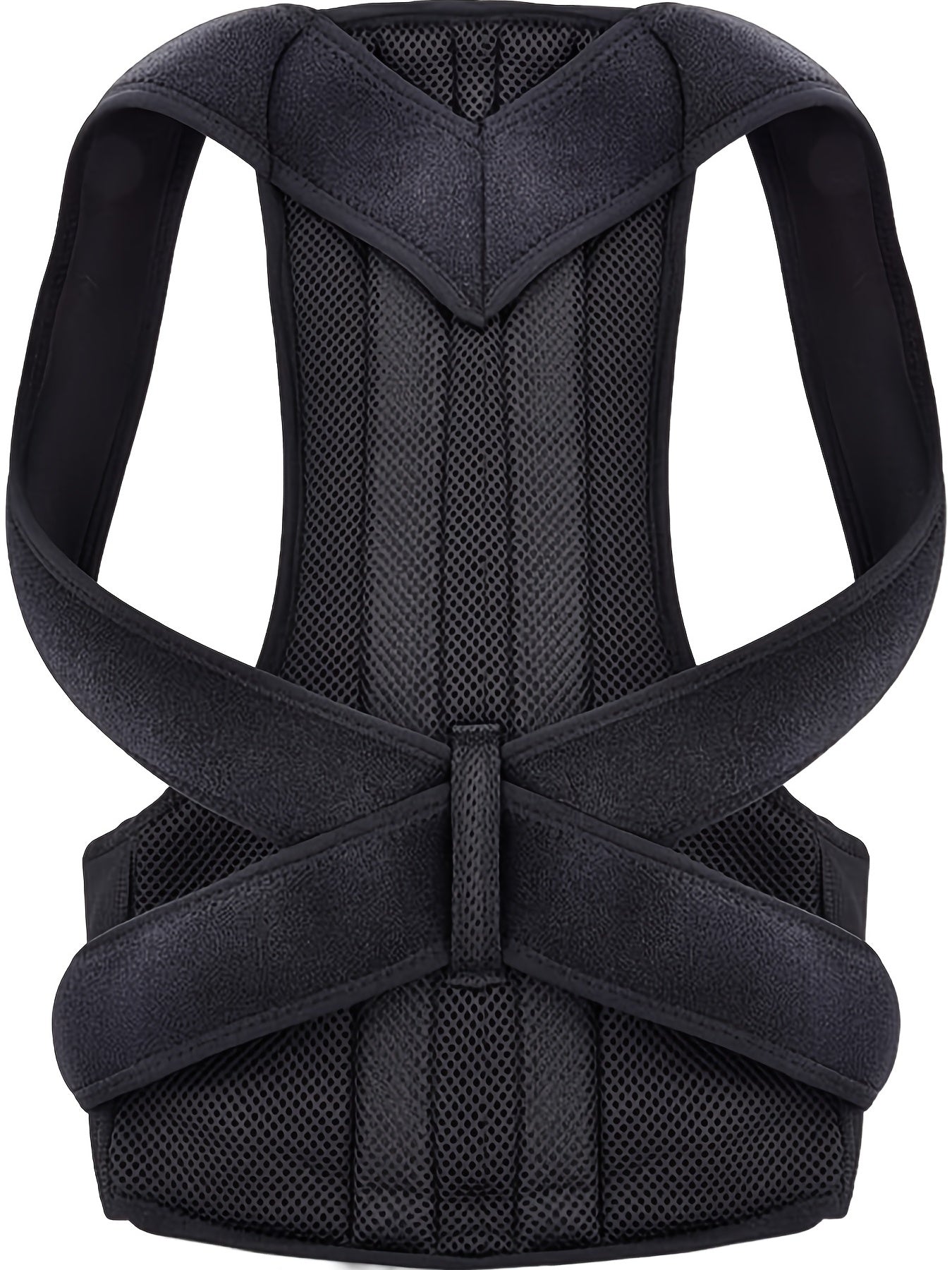 Flexible posture corrector vest with lumbar and shoulder support for improved posture and back pain relief.